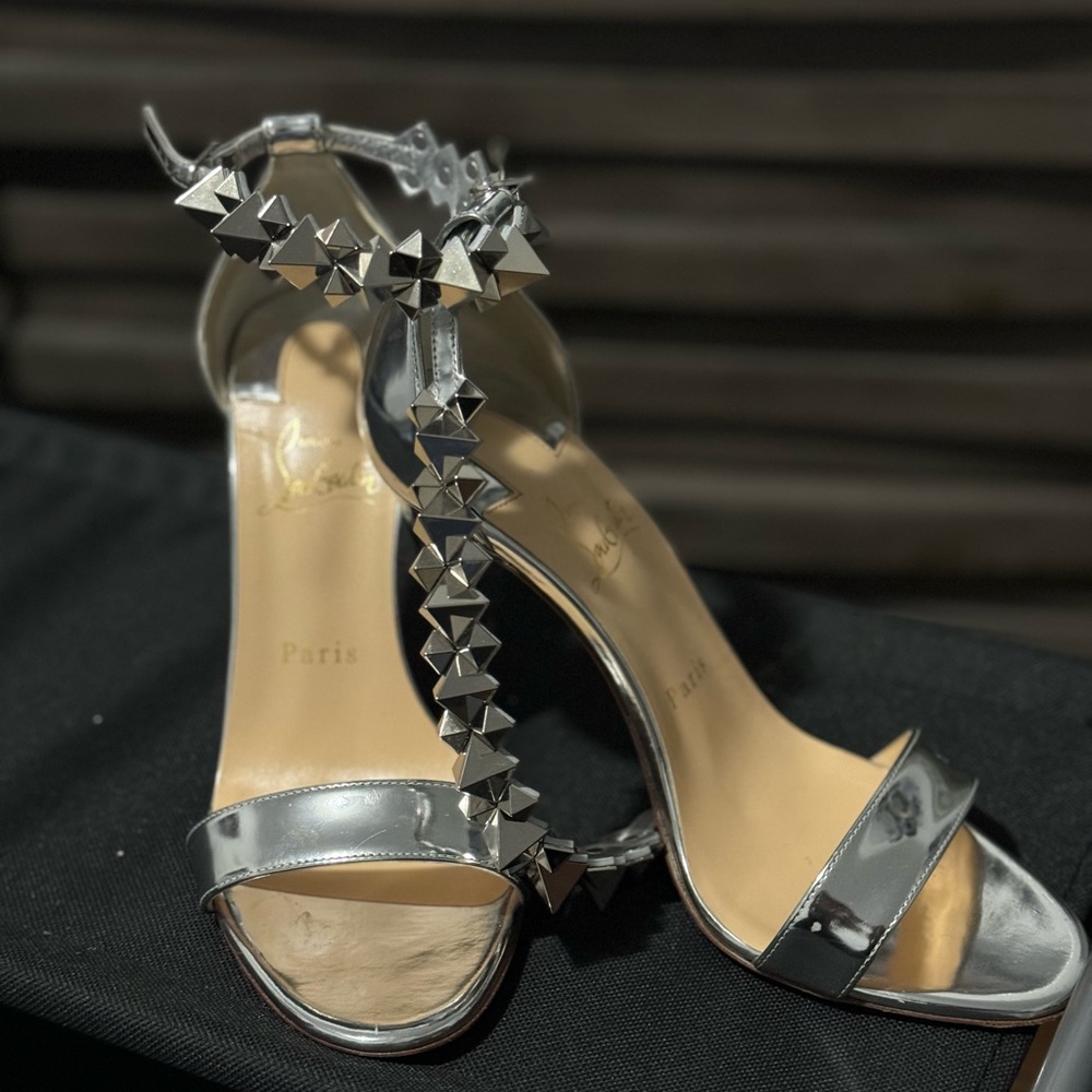 Christian Louboutin worn nice silver mirror spike heels